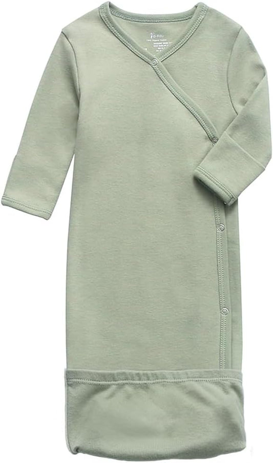 O2BABY 100% Organic Cotton Kimono Gown with Mittens & Fold-Over Pouch