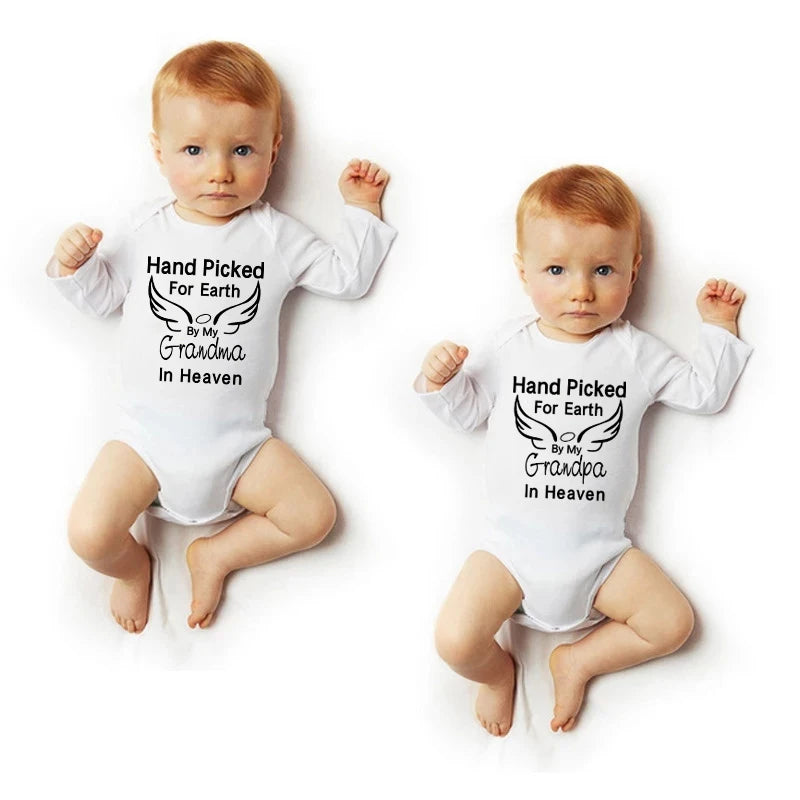 Funny Hand Picked for Earth by My Grandpa/Grandma Baby Romper Clothes Cotton Body Baby Boys Girls Bodysuit Infant Ropa Outfits