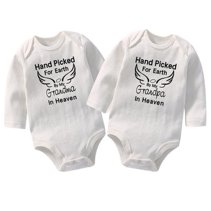 Funny Hand Picked for Earth by My Grandpa/Grandma Baby Romper Clothes Cotton Body Baby Boys Girls Bodysuit Infant Ropa Outfits