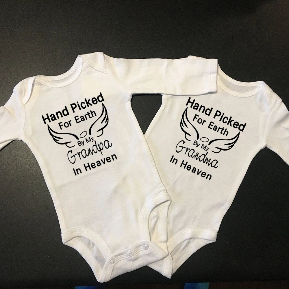 Funny Hand Picked for Earth by My Grandpa/Grandma Baby Romper Clothes Cotton Body Baby Boys Girls Bodysuit Infant Ropa Outfits