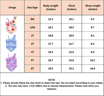 Baby Girl Swimsuit Cute One Piece Bathing Suit with Sun Protection Ruffles Swimwear (9M-6T)